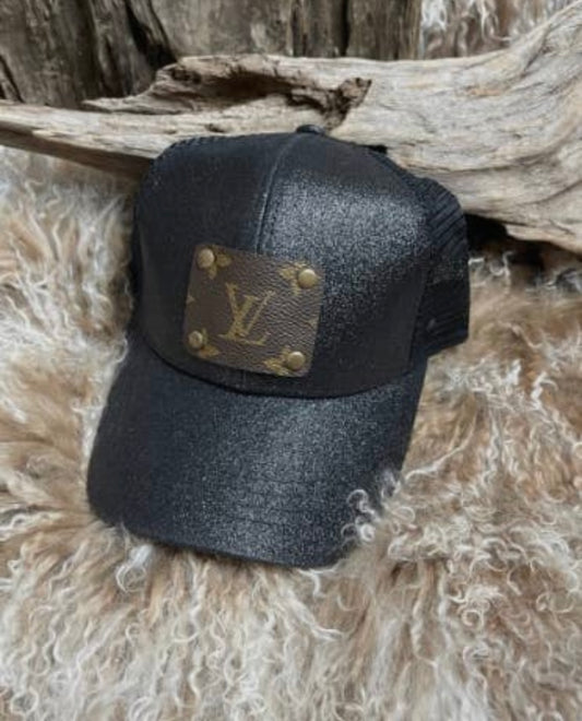 Black Glitter Louie Vuitton ball cap