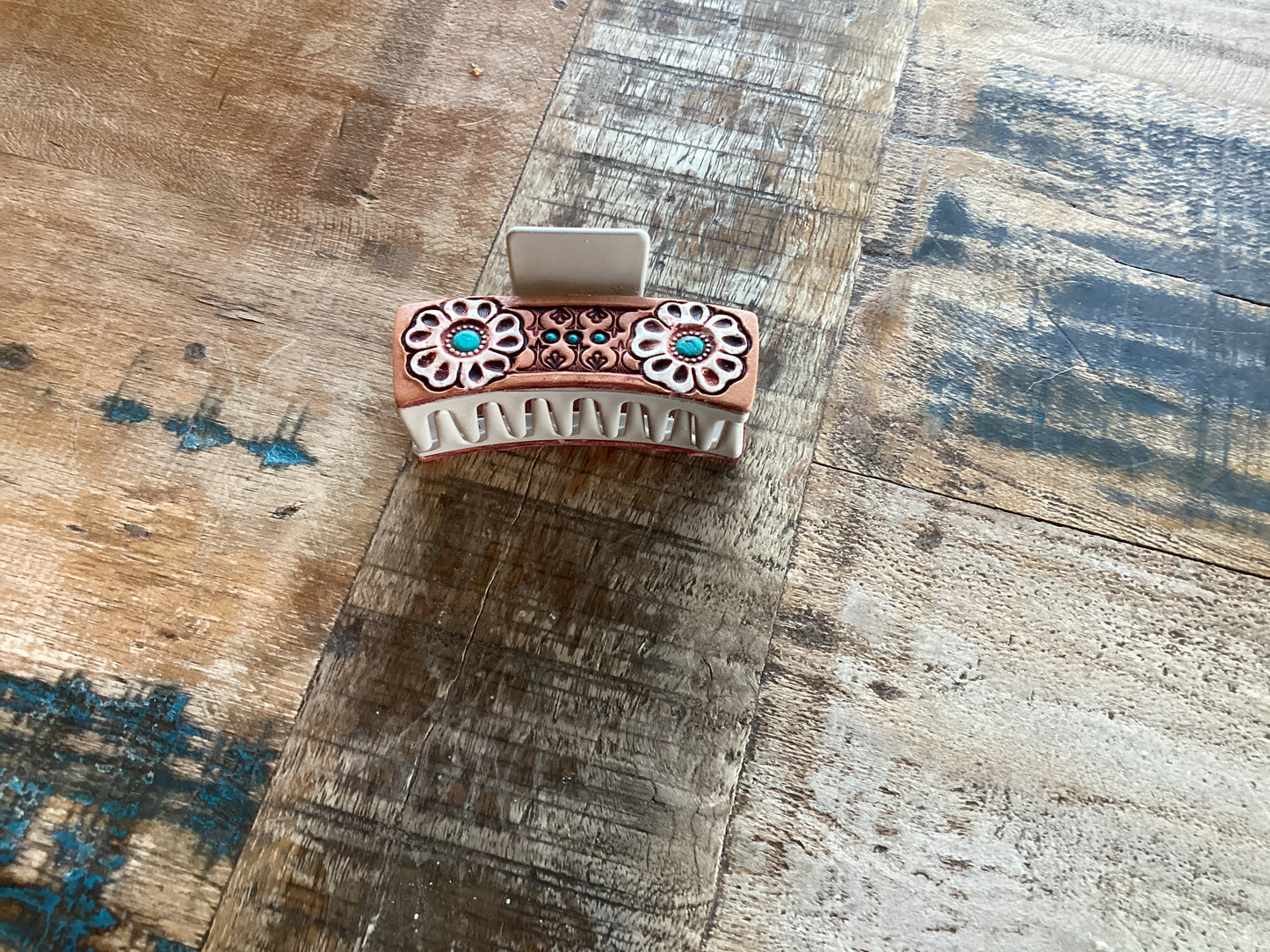 Tooled Leather Hair Clips