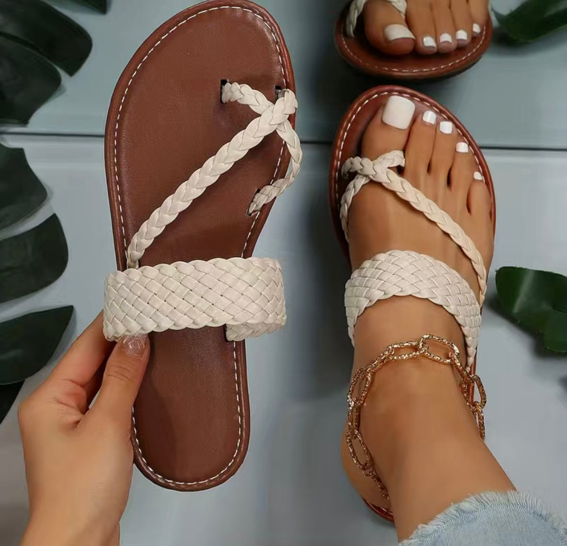 White Flat Slide Sandals