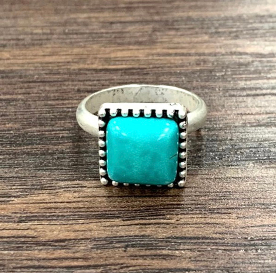 Square Turquoise Adjustable Ring