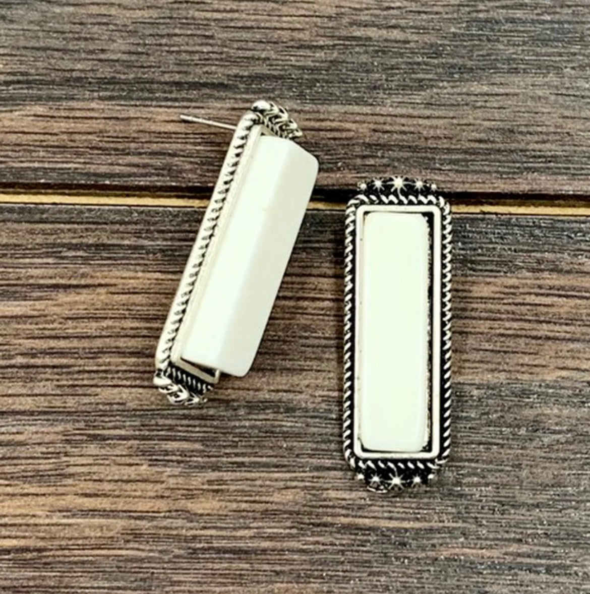 White Bar Stud Earrings