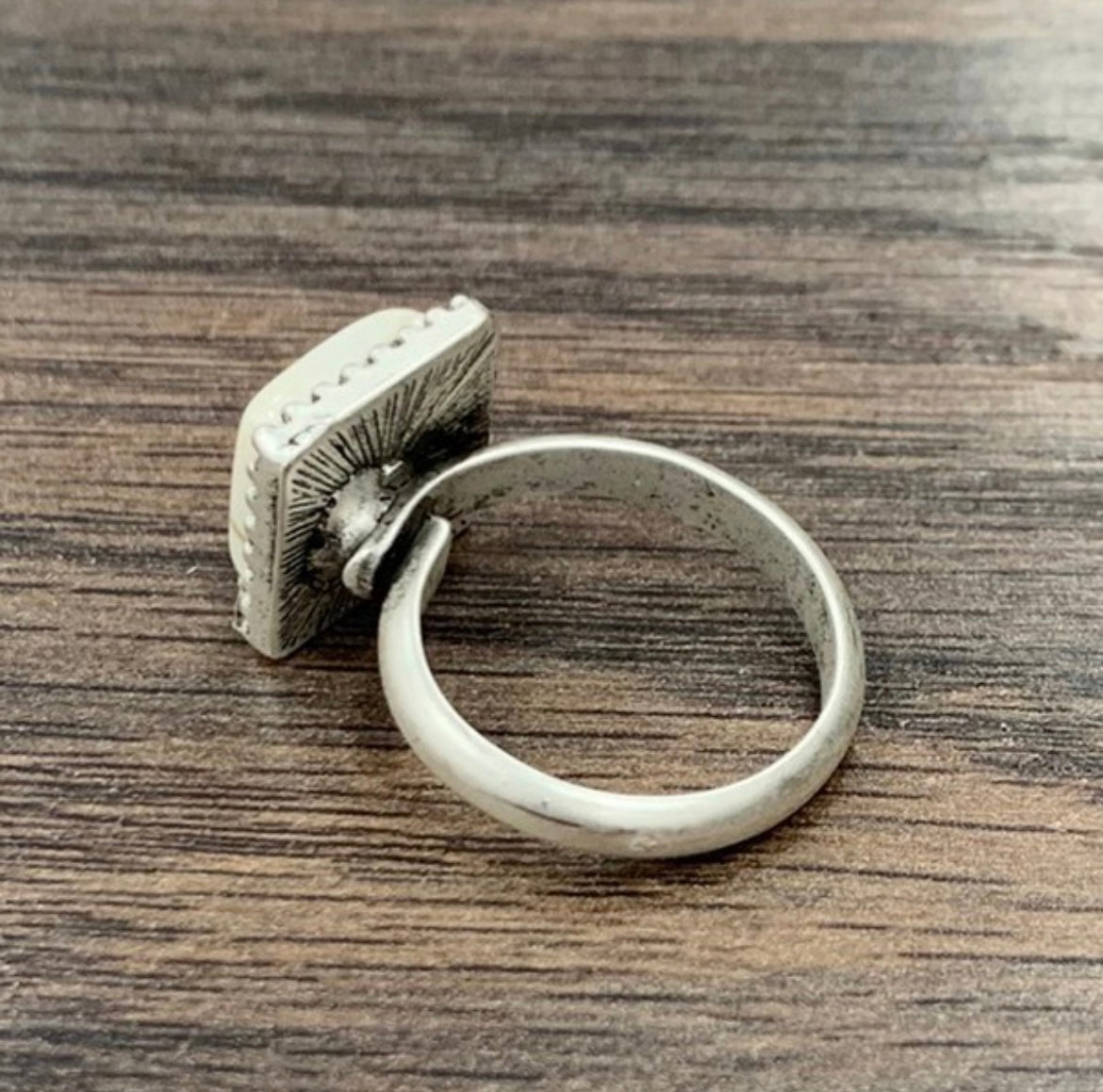 Square White Adjustable Ring