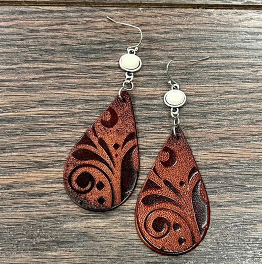 Tooled leather earrings