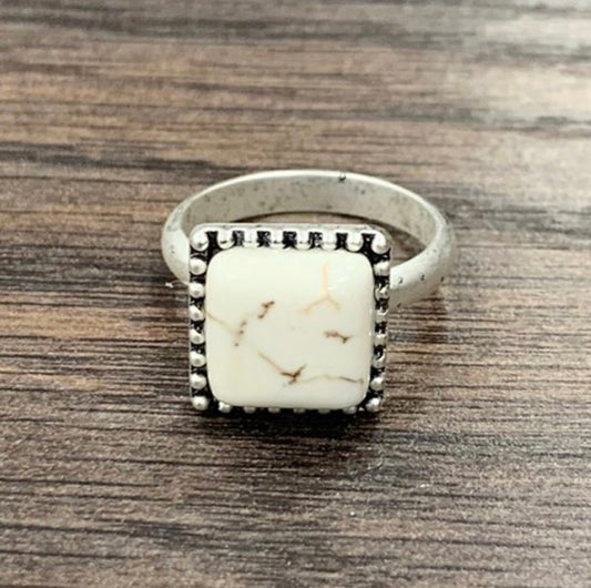 Square White Adjustable Ring