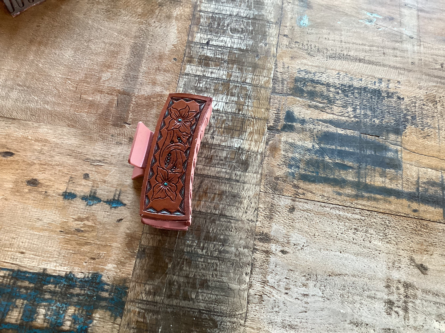 Tooled Leather Hair Clips