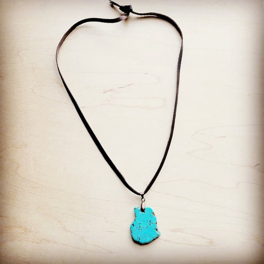 Turquoise Pendant on Leather Cord Necklace