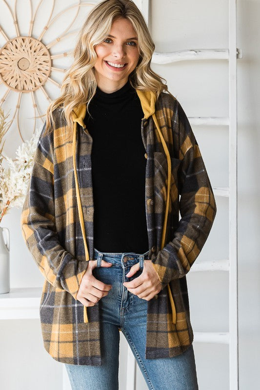 PLAID HOODED SHACKET