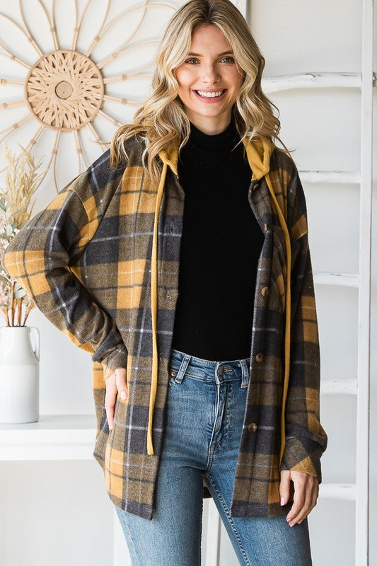 PLAID HOODED SHACKET