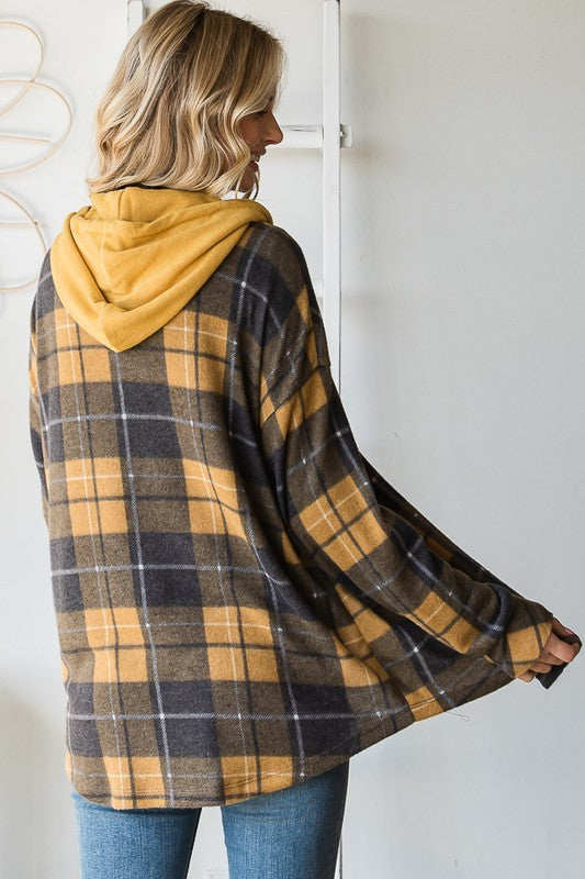 PLAID HOODED SHACKET