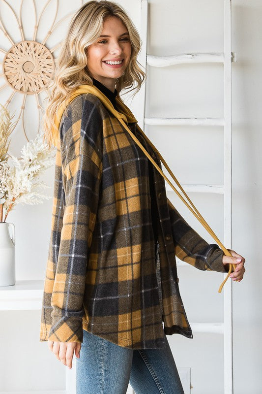 PLAID HOODED SHACKET