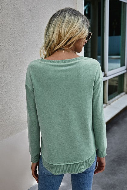 Crew Neck Solid Long Sleeve Sweater