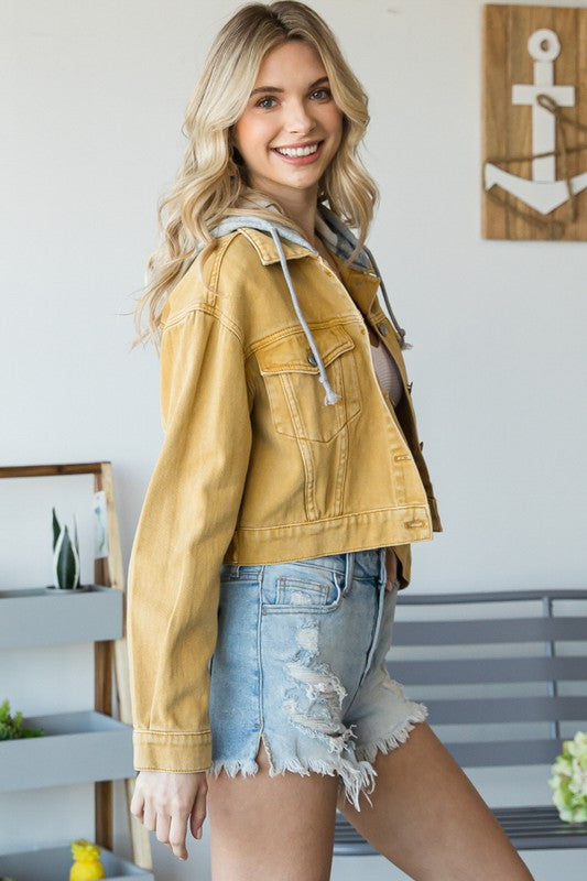 Hooded Cropped Denim Jacket