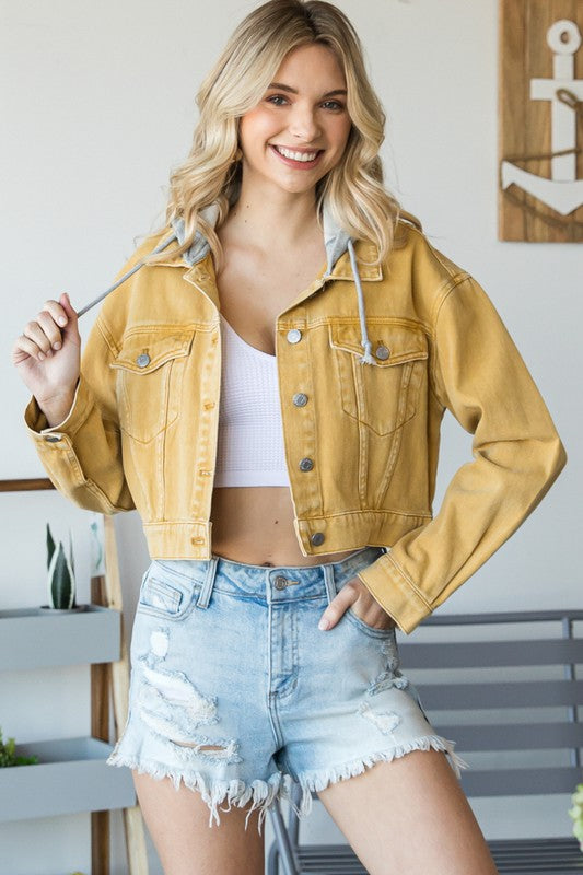 Hooded Cropped Denim Jacket