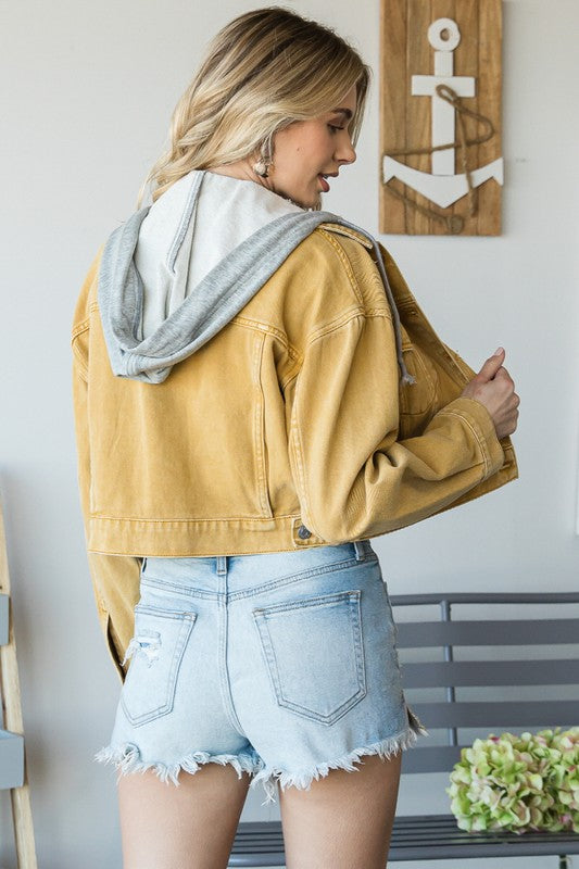 Hooded Cropped Denim Jacket