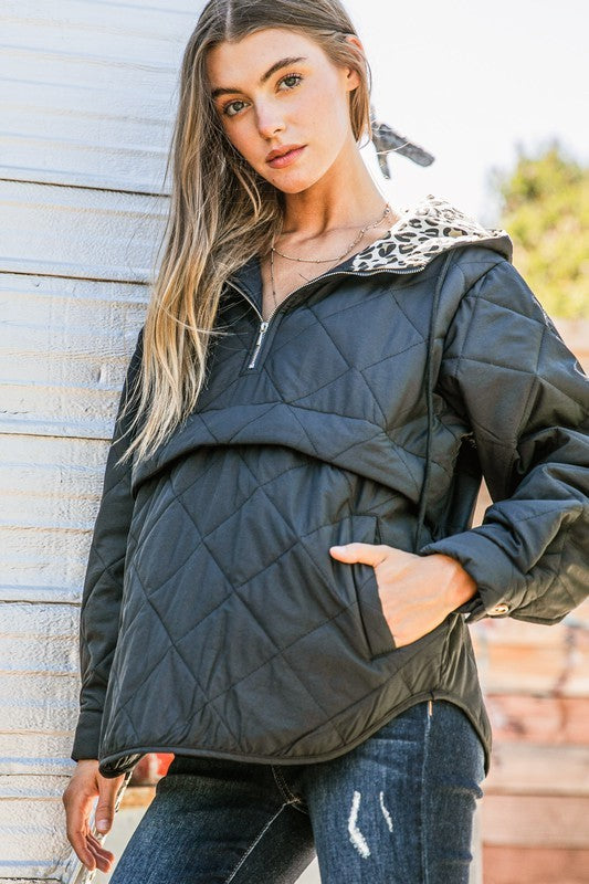 Half Zip Leopard Hooded Jacket