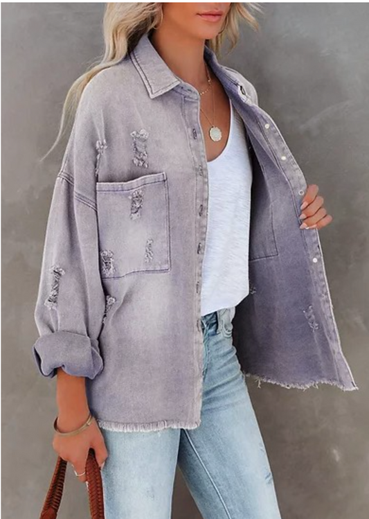 Women Vintage Style Denim Button Up Shirt