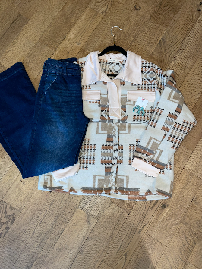 Aztec Printed Button Down Shacket