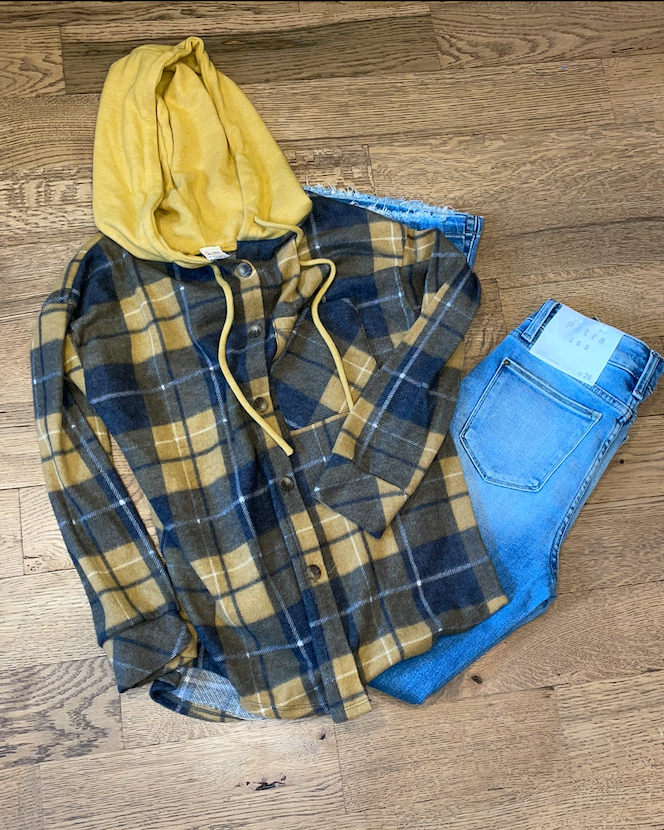 PLAID HOODED SHACKET